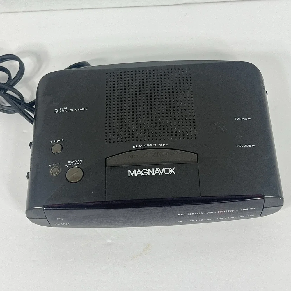 Magnavox AJ3040 FM AM Clock Radio Alarm Snooze Bedside Black Tested